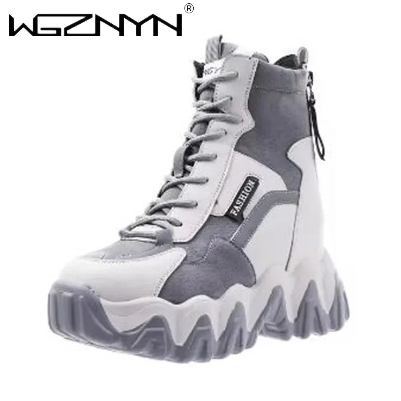 2025 Women Thick Sole Ankle Boots Autumn Luxury Platform Casual Boots Women's 8cm High Heels Wedge Boots Shoes Woman Sneakers
