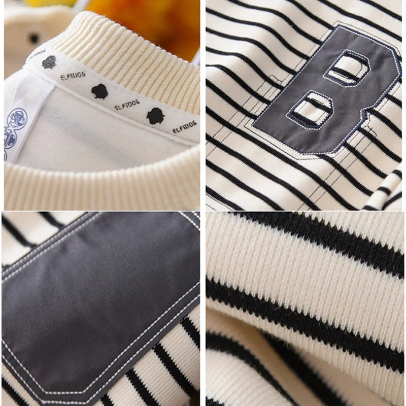 2024 Boys Striped Sweatshirt Children's Spring Autumn New Hoodies Kids Long Sleeve Casual Clothing Teenager Fashion Letter Coats