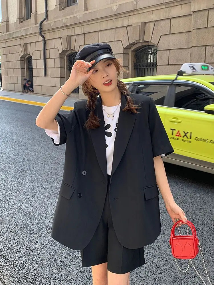 Pant Suits 2025 Spring and Summer Thin Casual Loose Short Sleeved Suit Jacket Women Suit Two-piece Set