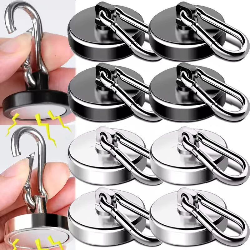 Strong Neodymium Magnetic Hooks 360°Rotation Carabiner Magnet Ring Keychain Hook for Home Refrigerator Kitchen Bathroom Hanging