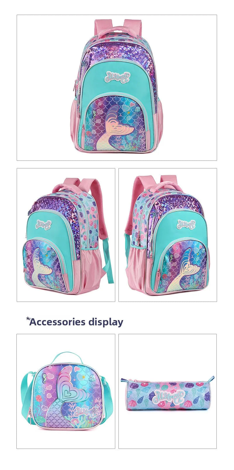 Kids School Backpacks for Girls School Bag Set with Lunch Bag Pencil case Elementary Students Backpack Cute Book Bag