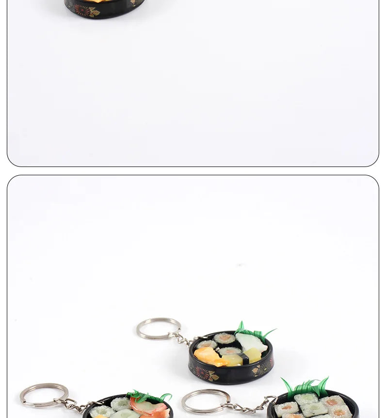 Simulation Food Keychain Pendant Funny Gift Lunch Box Sashimi Toys Party Couple Car Bag Key Rings