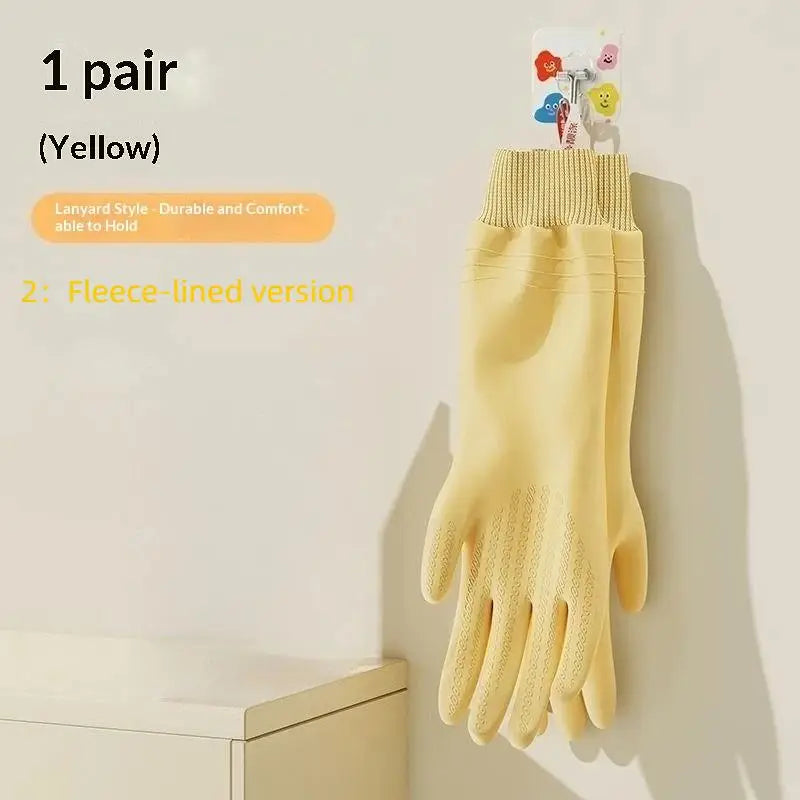 ♥Reusable Cleaning Gloves with Anti-Slip Palm Particles - Long-Sleeve Rubber Gloves for Kitchen, Dishwashing & Household Chores