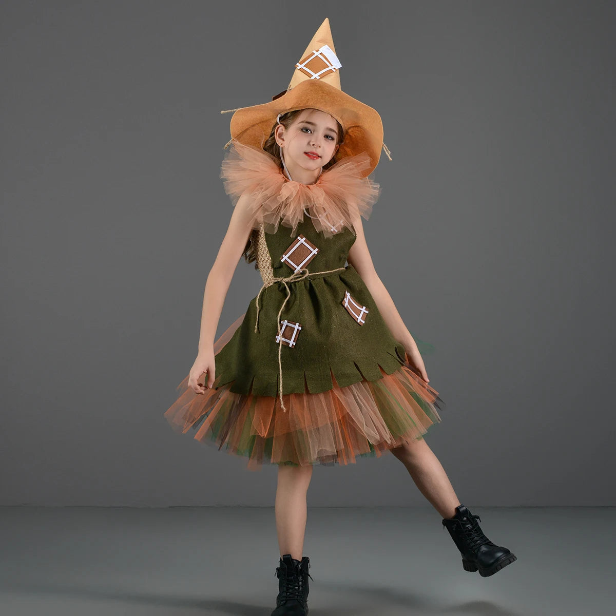 Kids Girls Halloween Costume Wizard of Oz Scarecrow Tin Man Lion Witch Princess Tutu Dress Role Play Party Stage Dress Outfit