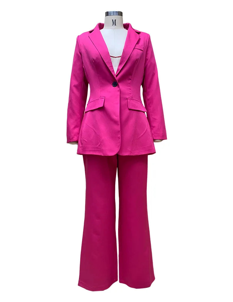 Women's Suit Winter Fashion Long-sleeved Solid Color Casual Suit Jacket and Trousers Matching Sets Two-piece Suit Pant Sets