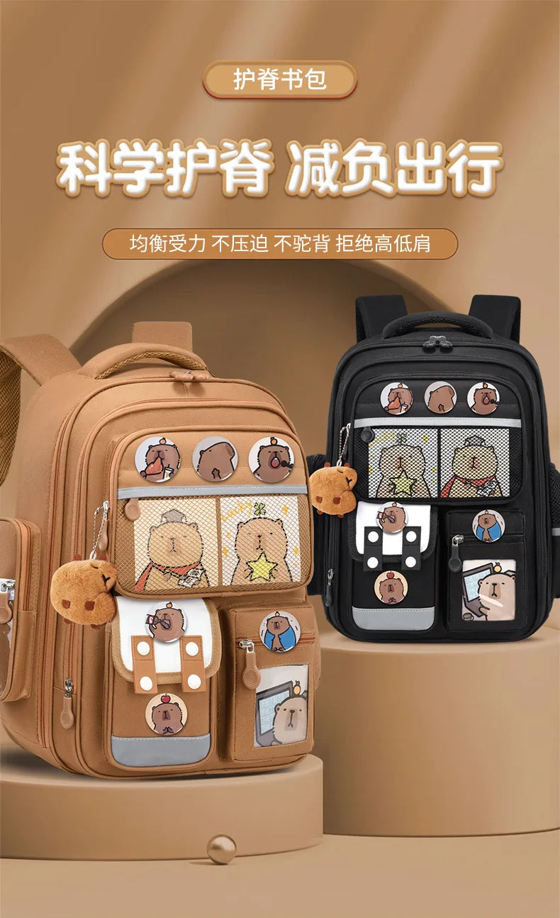 Capibara Student Schoolbag, Large-capacity Children Backpack.Girl Boy Kids Back To School Book Bags