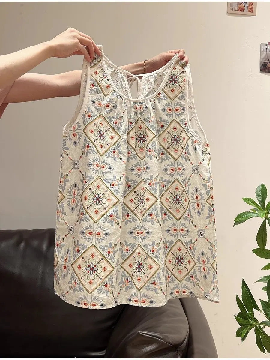 Women Clothing Summer Fashion Printing Contrasting Colors O-neck Female Trend Sexy All-match Appear Thin Sleeveless Tank Top Top