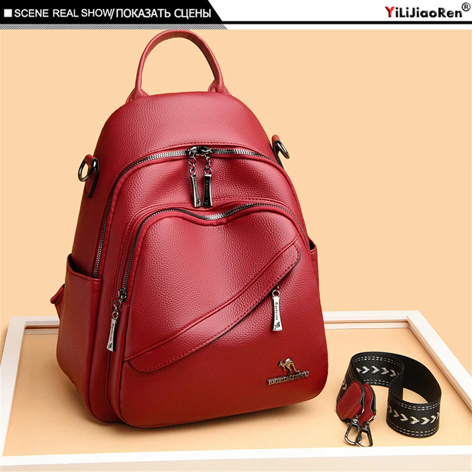 Fashion Backpacks Women Shoulder Bag Simple Rucksack Female Soft Leather Back Pack Ladies Travel Bag Large Capacity School Bags