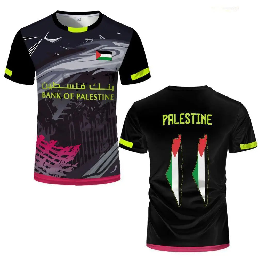 Palestine Flag Print T-shirt Breathable Training Soccer Jerseys For Men And Women Street-style Short-sleeved Crew Neck Tees