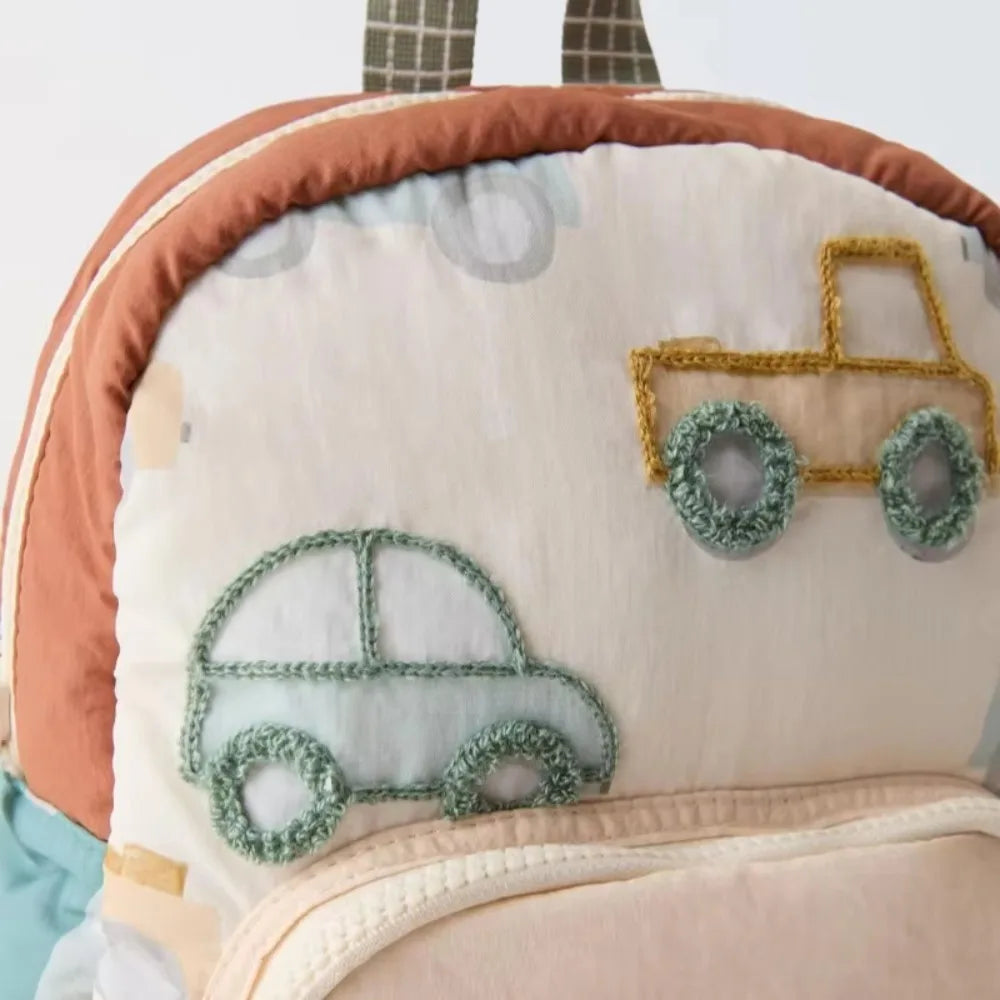 Cartoon Car Embroidery Children's School Backpack Kindergarten Multifunctional School Bags Boys and Girls Lightweight Backpack
