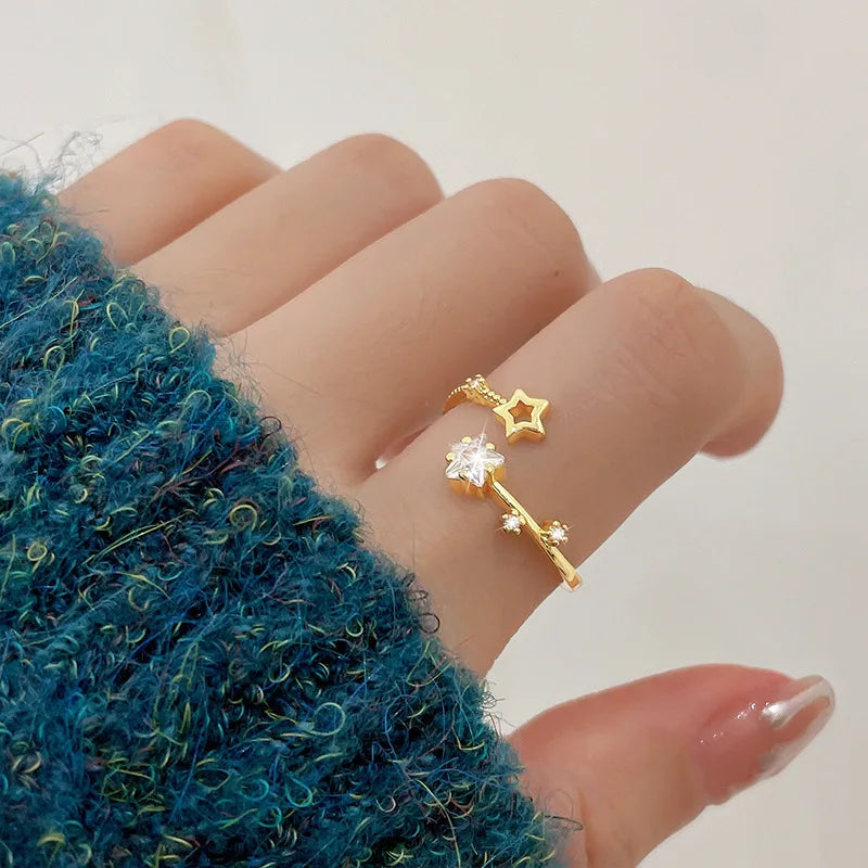 925 Sterling Silver Star Crytal Ring for Women Girl Personality Simple Adjustable Exquisite Jewelry Dropshippipng Gift