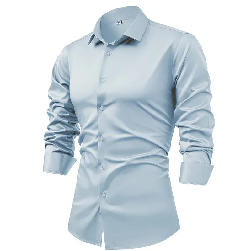 Silk cotton long sleeved shirt men's pure white shirt 2025 spring high-end sense inch shirt casual business suit formal wear