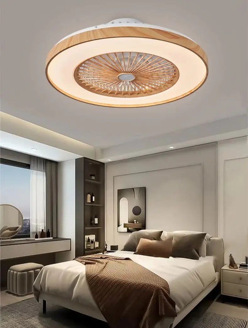 60cm Ceiling Mounted Fan Light With APP Wood Grain Color Eectric Fan Pendant Light Living Room Dining Room Bedroom Light 110V
