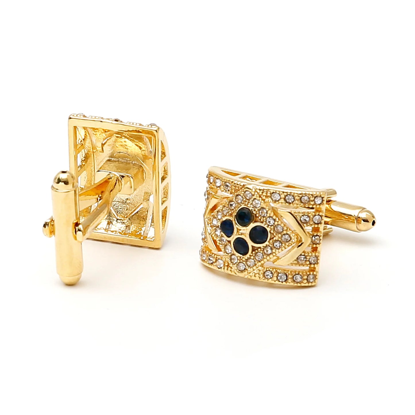 1 Pair Luxury Gold Cufflinks for Men - Black Zirconia Studded Dress Shirt Accessories