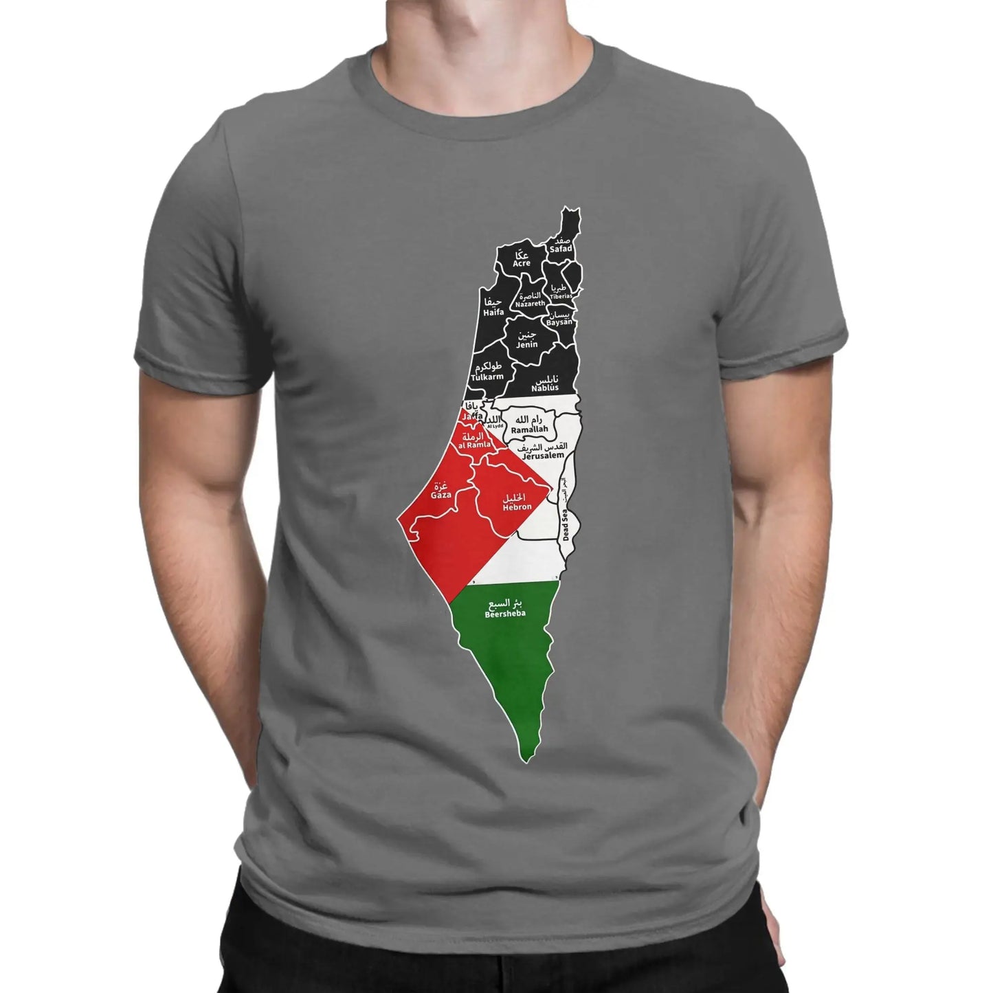 Palestine Map T Shirt for Men Cotton Vintage T-Shirts Round Collar  Tees Short Sleeve Clothes Gift