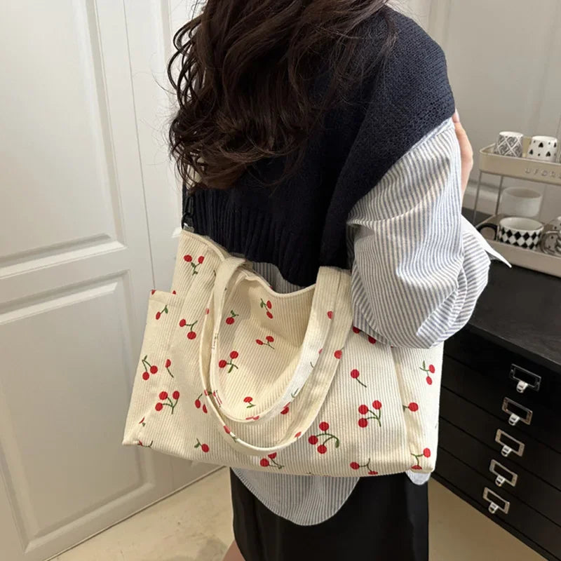 Ladies' shoulder bag, new corduroy hand-held large-capacity handbag, suitable for commuting, attending classes and traveling