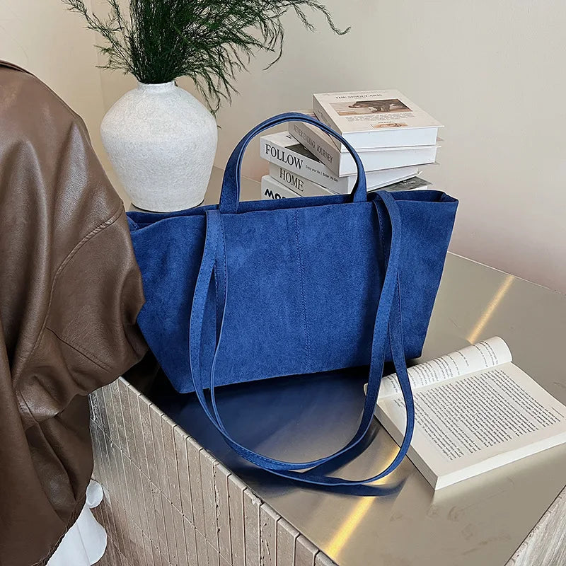 Large Capacity Tote Women Bag Retro Faux Suede Shoulder Bag Quitting Designer Bags for Women Handbag Commuting Shopper Purses