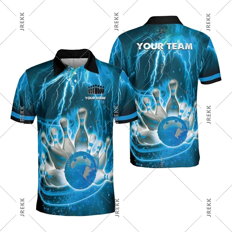 Cool Bowling Print Polo Shirt Men Women Customized Team Uniforms Short Sleeve Lapel Shorts Casual Sport Comfortable Bowl Top