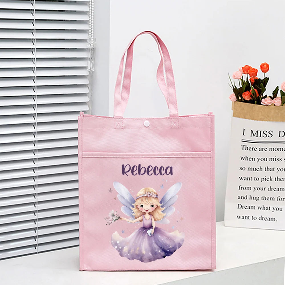 Personalized Kids Library Tote Bags Homeschool Cute Custom Name Reading Books Bag Children School Bag Birthday Gifts for Kids