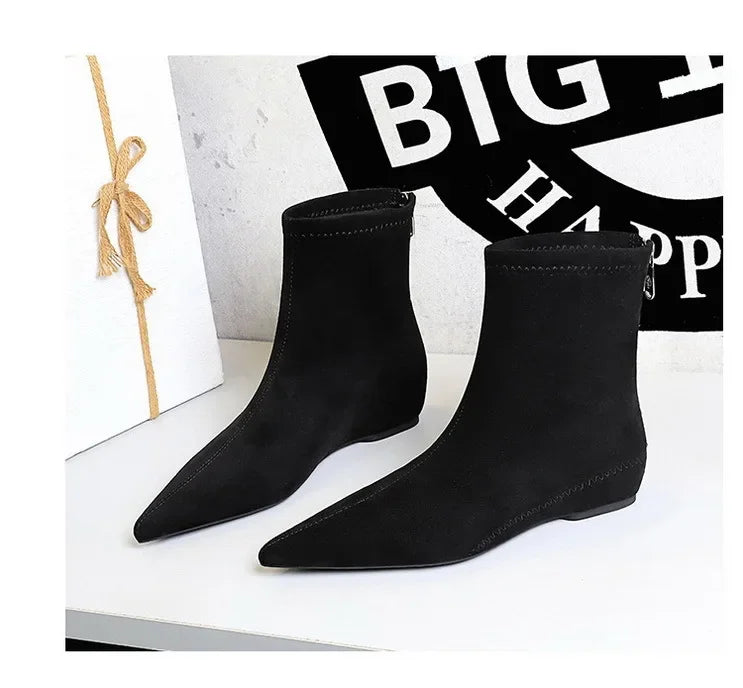 Women Red Pointed Toe Suede Ankle Boots Elegant Woman Inner Heel Short Boots 2024 Autumn Chic Office Female Keep Warm Short Boot