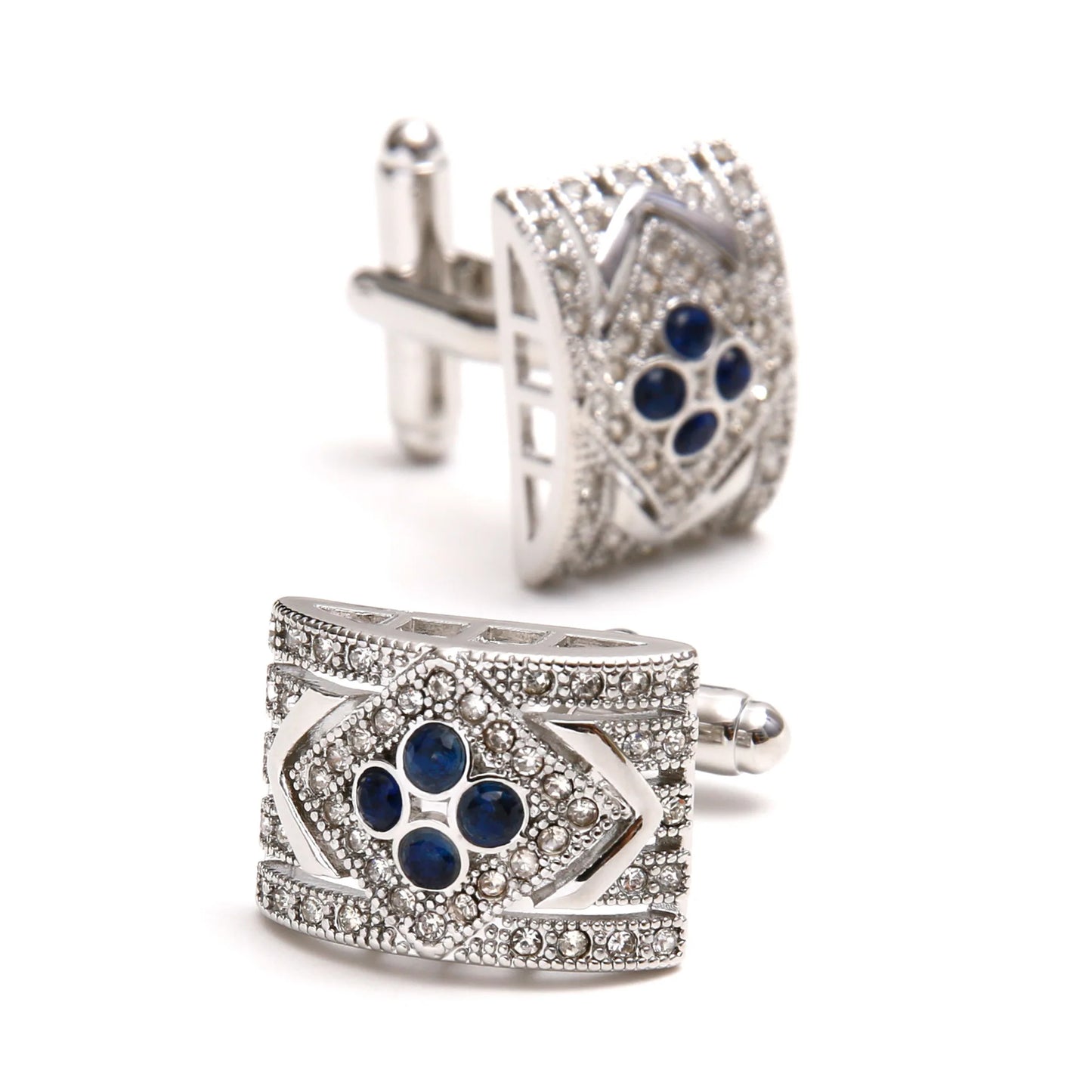 1 Pair Luxury Gold Cufflinks for Men - Black Zirconia Studded Dress Shirt Accessories