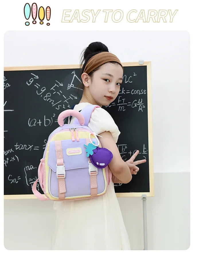 New Large-capacity Backpack Children Kindergarten Backpack Boys Girls Kids Load-reducing Color-blocking Double-shoulder Bag