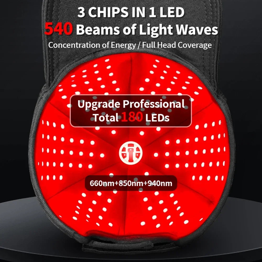 Professional Red Light Therapy Hat 180LED Near Infrared Treatment Helmet Hair Growth Cap Scalp Relaxation Prevent Loss