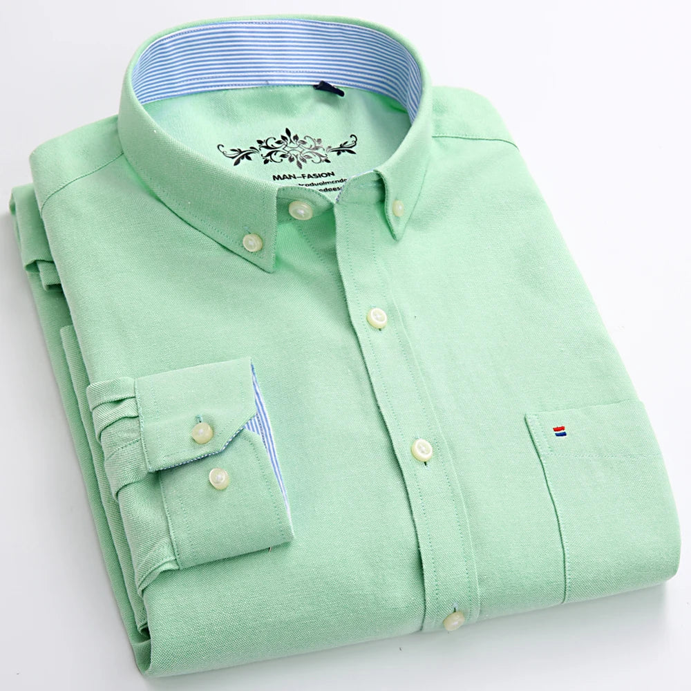 Men's Long Sleeve Oxford Button-Down Shirt with Left Chest Pocket Comfortable Autumn Winter Regular Fit Casual Versatile Fashion