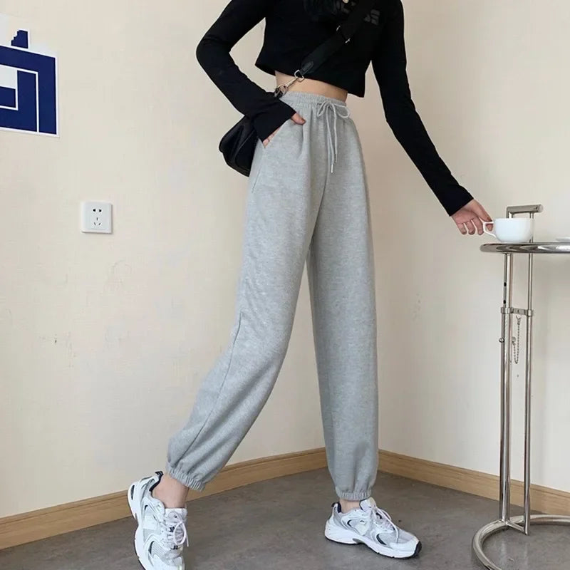 2024 Spring and Autumn New Fashionable Sports Pants Women's Black Legged Pants Casual Plush Fashion Brand Sanitary Pants