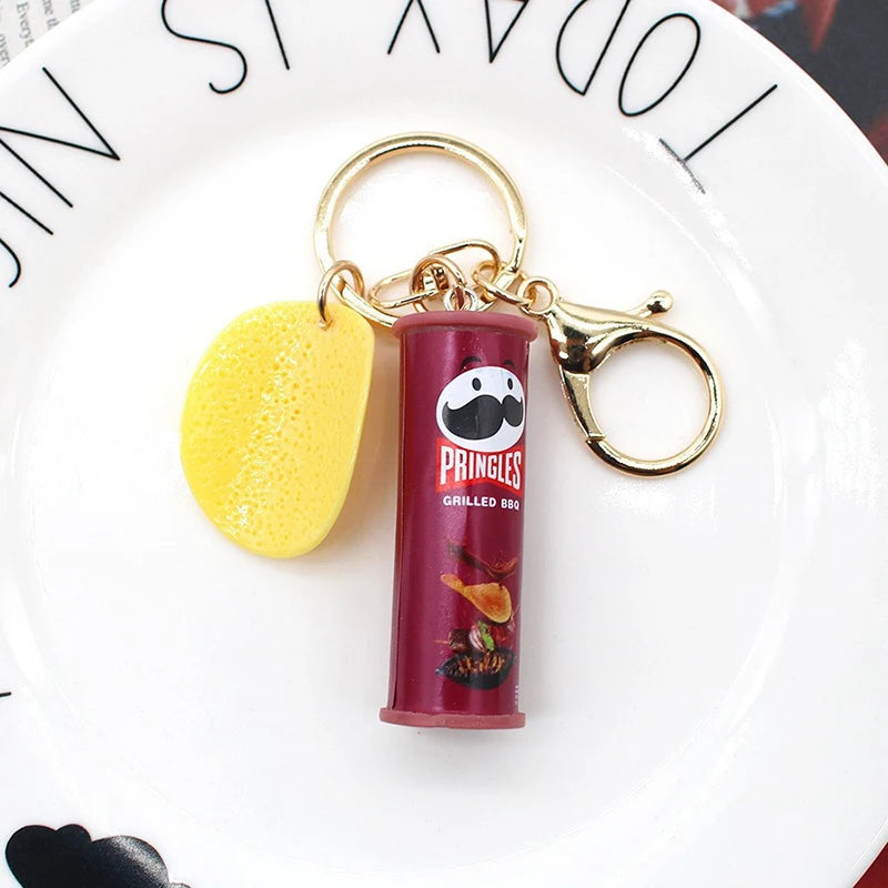 1PC Imitation Pringles Potato Chip Key Chain Bucket Snack Pizza Potato Chip Pendant Bag Hanging Gift