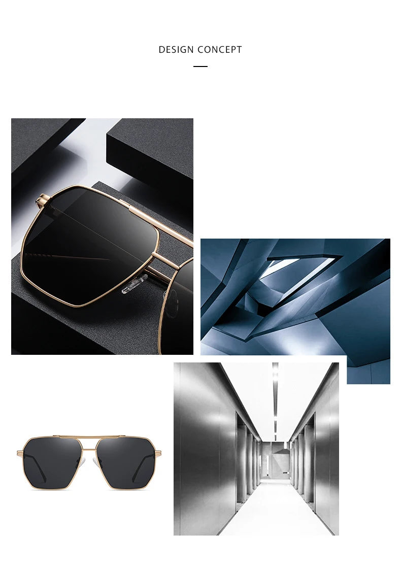 High Quality Square Polarized Sunglasses For Women Retro Oversized Double Bridge Sun Glasses Men Luxury Big Metal Goggle Shades