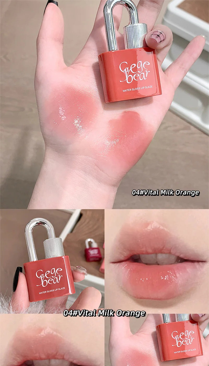 Gege Bear Lockheart Sweet Color Water-Gloss Lip Gloss-Vibrant Colors, Easy to Apply with Non-Long-Lasting Hydration