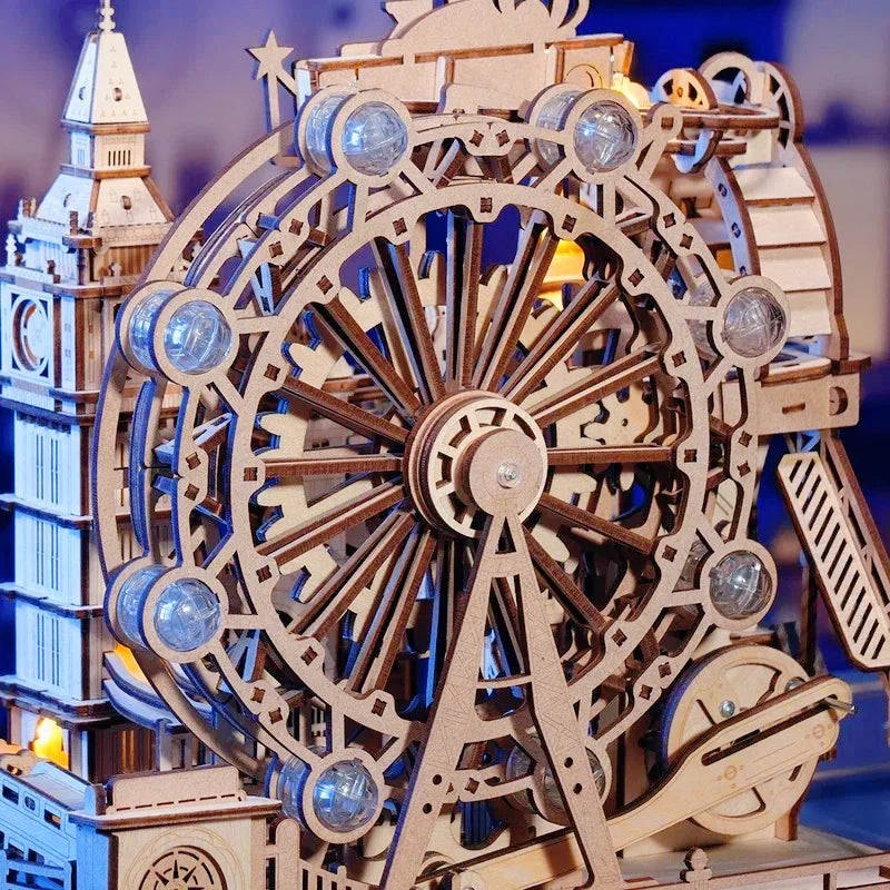 3D Wooden Puzzle Marble Run Building Kit London City Model with Lights Mechanical DIY Landmark Puzzle for Adults Teens