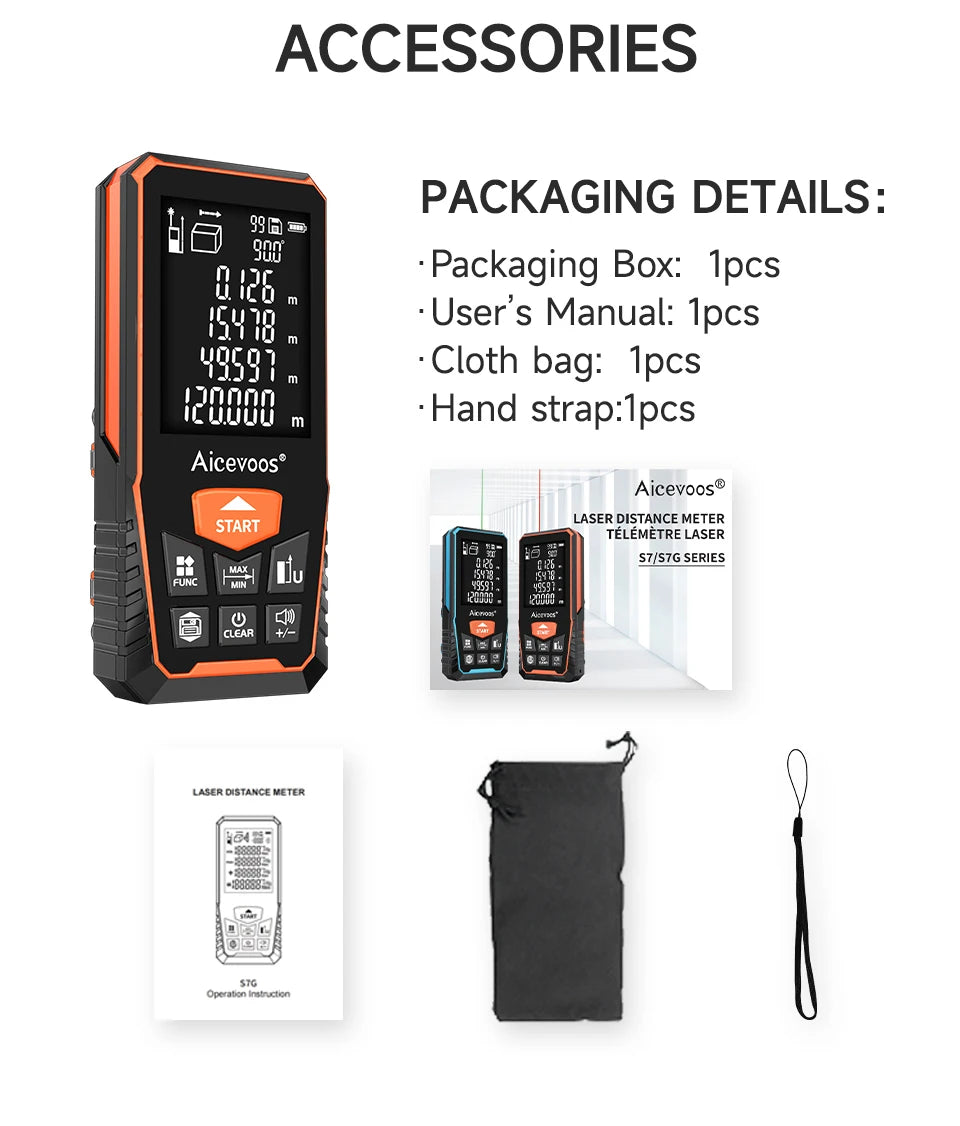 Aicevoos Digital Laser Rangefinder 50M 70M 100M 120M Laser Distance Meter Trena Laser Tape Measure Roulette Range Finder