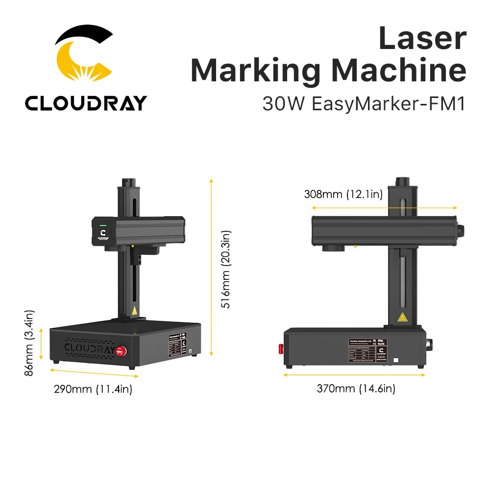 Cloudray 30W 50W Portable Fiber Laser Marking Machine Easymarker-FM1 110*110mm DIY Marking Gift Metal Jewelry Gold Engraving