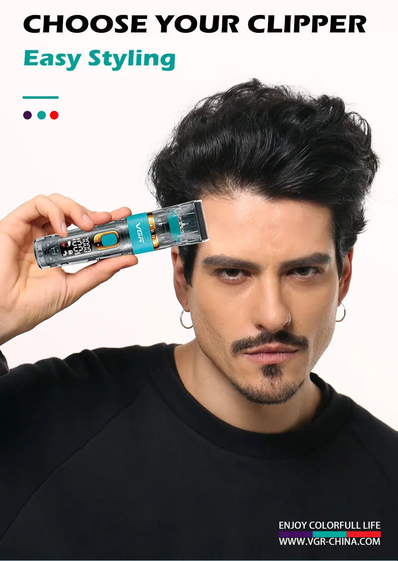 Original VGR Professional Hair Trimmer Cordless Barber Hair Clipper For Men Washable Beard Hair Cutting Machine Rechargeable Set