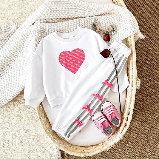 Baby Girl Clothes Toddler Sets Cotton Love Sweatshirt Long Sleeve Top+Bow Pants Spring Newborn Kids Clothing Infant Outfit Suits