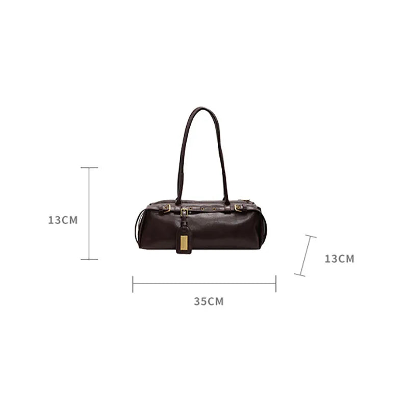 Ladies Vintage Bag Fashion Retro Large Capacity Tote Bag Motorcycle Bag Pu Shoulder Bag Handbag Brown