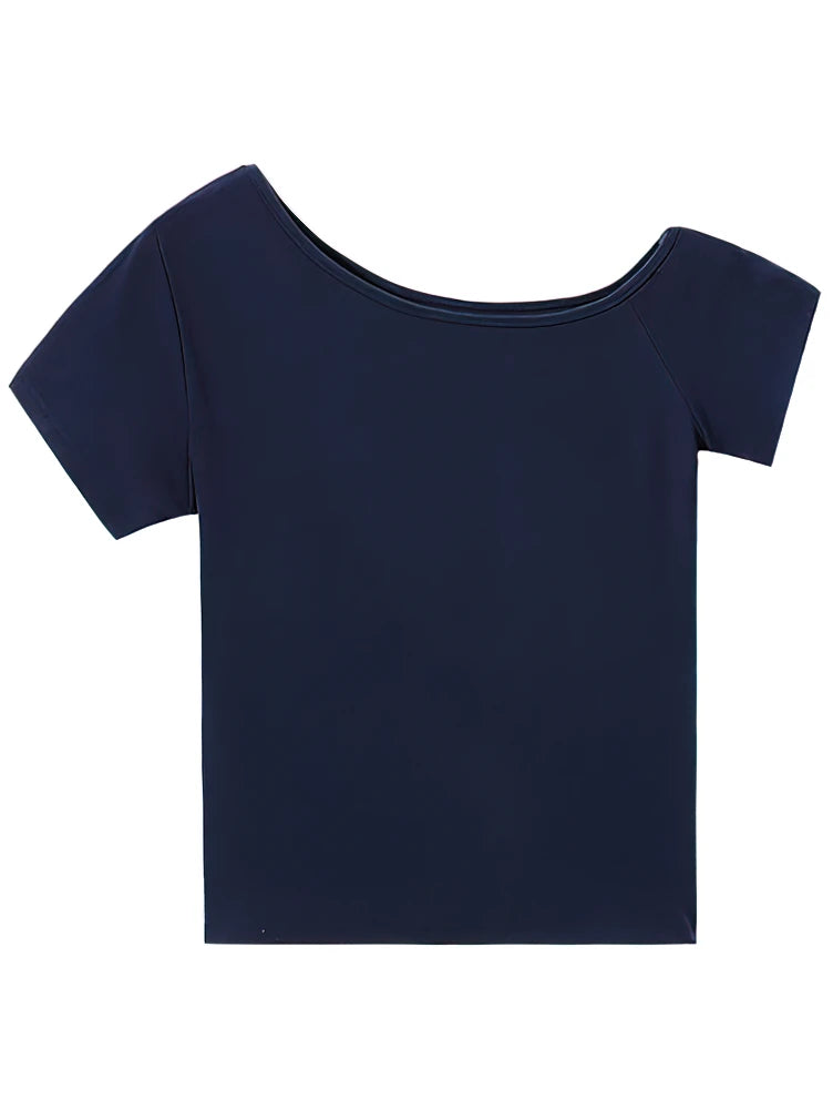 Summer Off shoulder Top Women Slim fit Body Summer  Short sleeve T shirt One shoulder Female Sexy Basic Tees Korean Chic