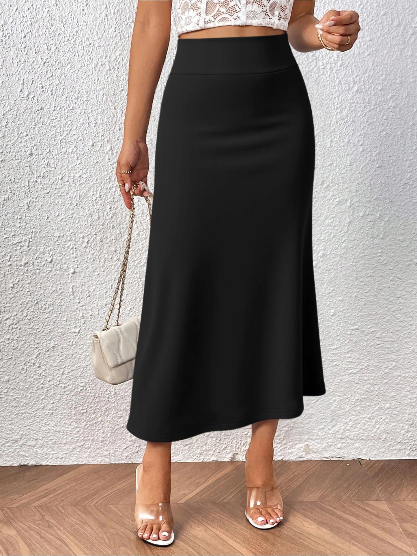 Versatile Midi Skirt High Waisted Flared Design Smooth Texture Suitable for Spring Gardens Summer Markets Autumn Walks