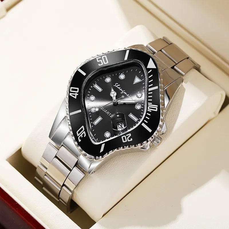 2026 New Watch for Men Unusual Conceptual Reloj Crash Melting Twist Shaped Case Quartz Wristwatch Male Man Rhombic Green Clock