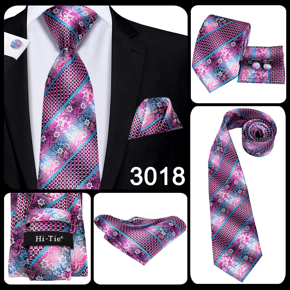 Hi-Tie Silk Men Tie Peach Pink Floral Wedding Necktie for Men Luxury Necktie Handkerchief Cufflink Fashion Design Business