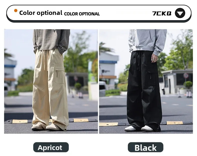 Men's work pants  black straight tube loose paratrooper pants  spring and autumn men's pants  wide leg 2025 new casual pants