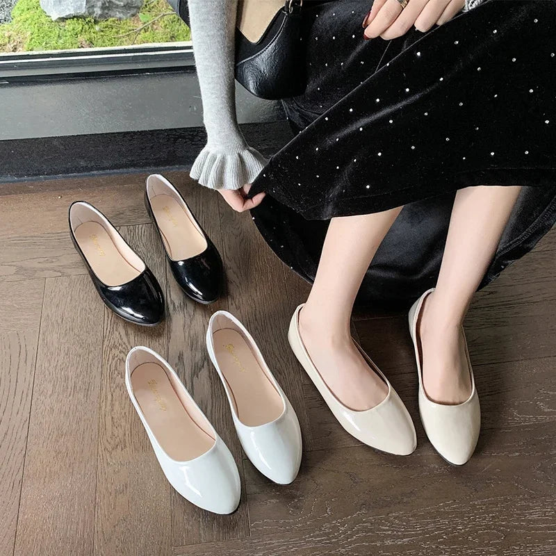 Ladies Formal Flat Shoes Spring Autumn Non-slip Women Black Causal Loafers Uniform Shoes Versatile Women's Ballet Leather Shoes