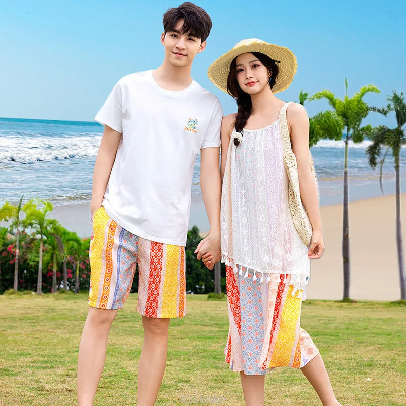 Dress 2025 Woman Vacation Couple Parent-child Beach Family Resorts Look Matching Holiday Outfit Mom Daughter Clothes Dad Son Set