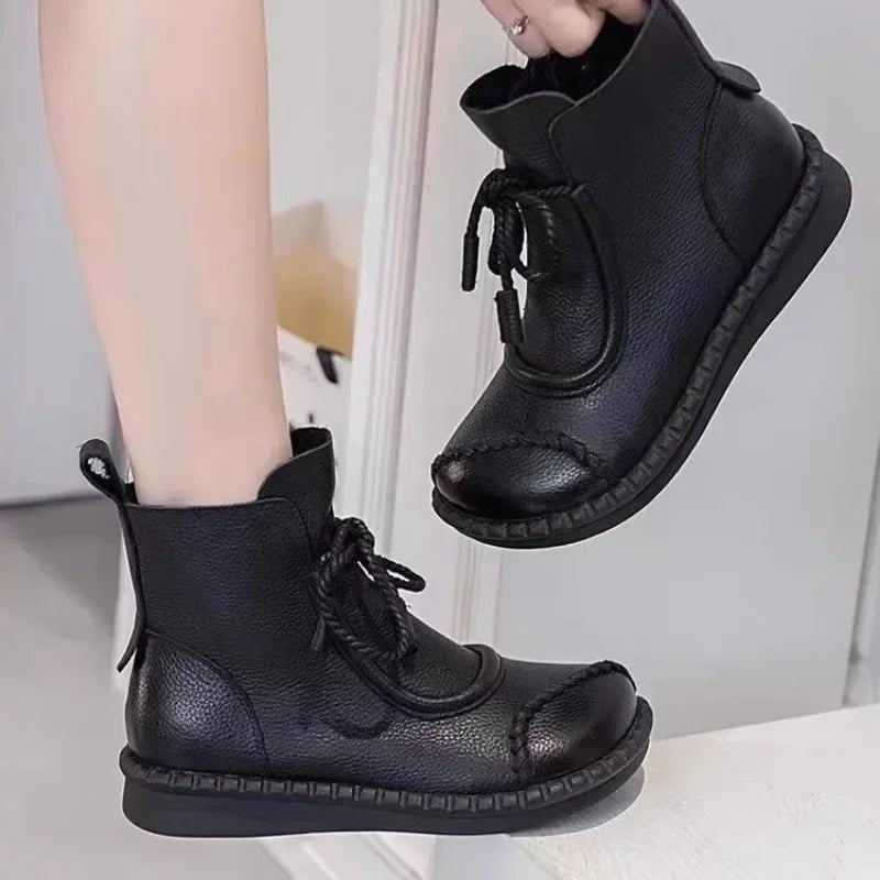 Shoes for Women 2024 Fashion Cross-tied Women's Boots Daily Boots Women Hot Sale Round Toe Comfortable Flat Shoes Ankle Boots