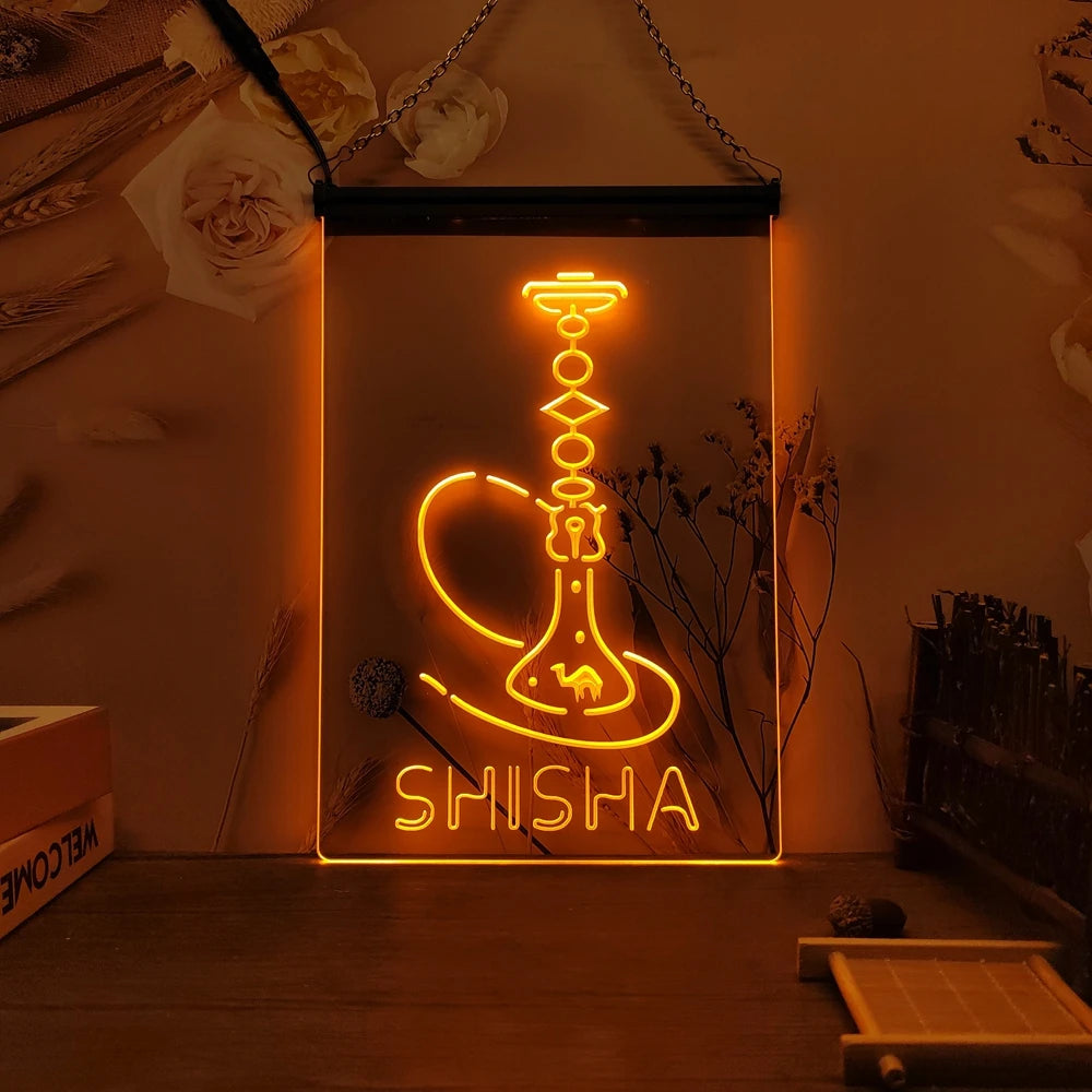 Hookah Shisha Shop Home Room Man Cave Decoration-3D Carving LED Neon Sign Home Decor Wall Wedding Creative Bedroom Desk
