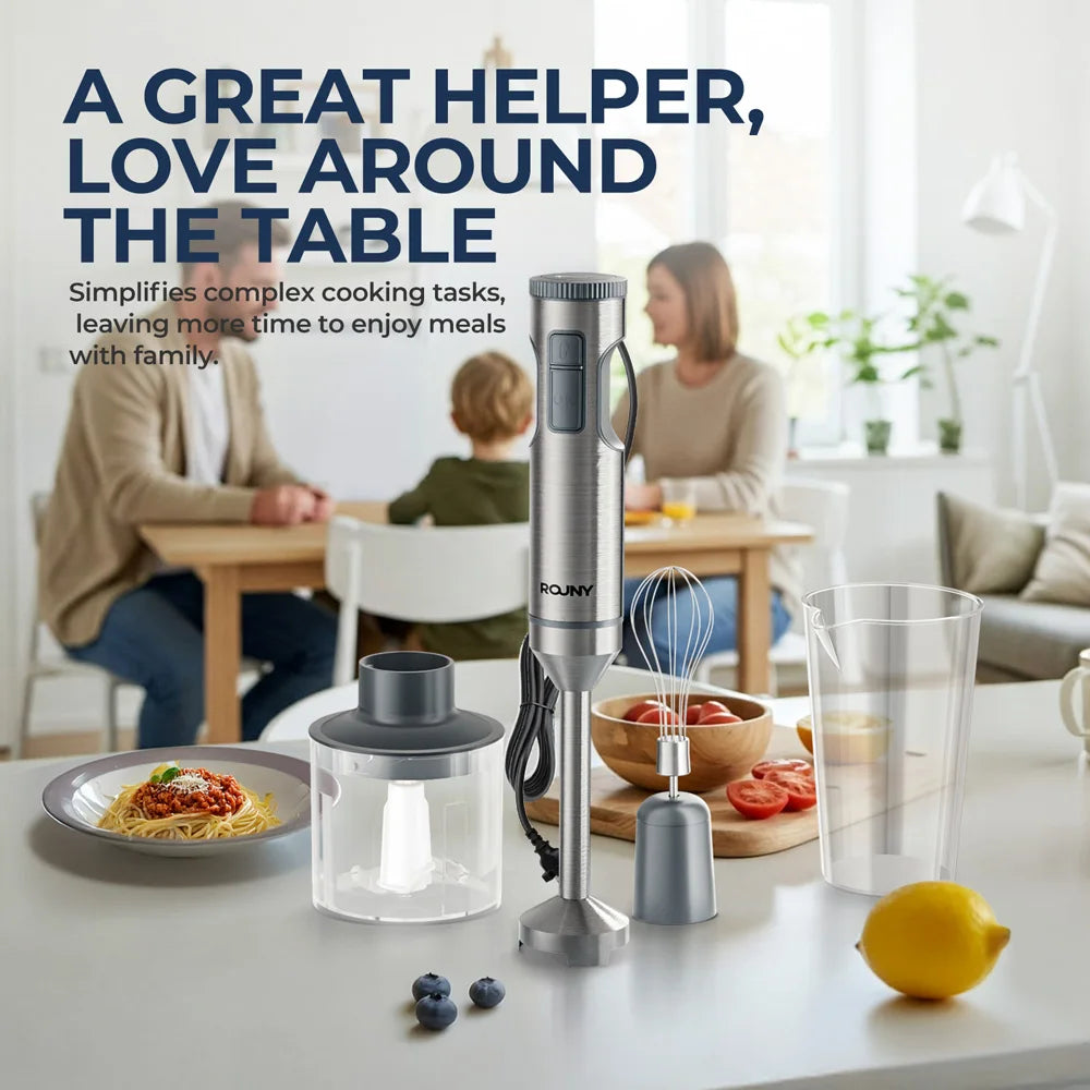 Hand Immersion Blender 1000W Powerful 4-in-1,Stainless Steel Stick Food Mixer,700ml Mixing Beaker,500ml Processor,Whisk
