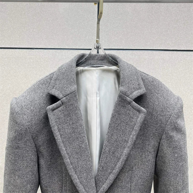 Women's jacket New wool blend women's suit jacket for winter 2025 belt slim fit lapel long sleeved top y2k casual Women's coat