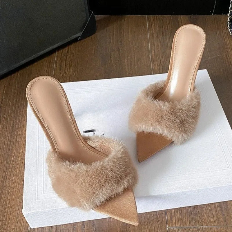 High-heeled Sandals and Slippers for Women Fashion Outside Wear Versatile Sexy New Pointed Toe Baotou Half Slippers